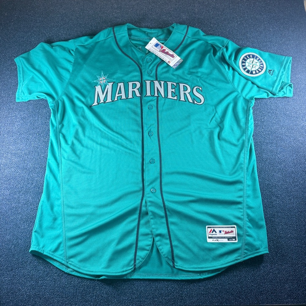 Majestic Seattle Mariners Felix Hernandez 34 Flex Base Jersey Teal Mens 56 NWT